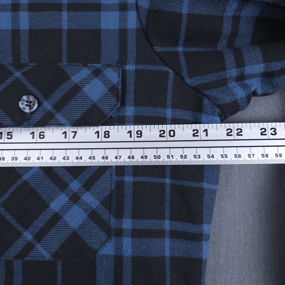 Fieldmaster Flannel Shirt Mens Medium 15.5 Black‎ Blue Plaid Quilt Lined Button - Picture 6 of 10
